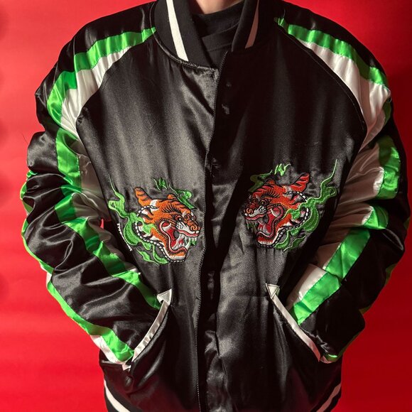 Vintage-Style Unisex Embroidered Tiger Bomber Jacket by Game Theory - Picture 3 of 12